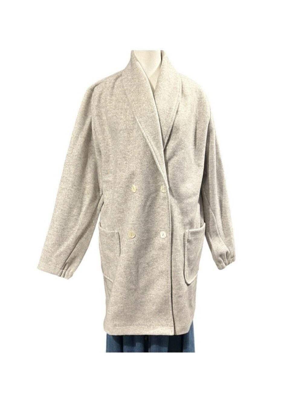 NEW Pure Jill J Jill Double Breasted Shawl Collar Pea Coat Lt Gray Size Medium